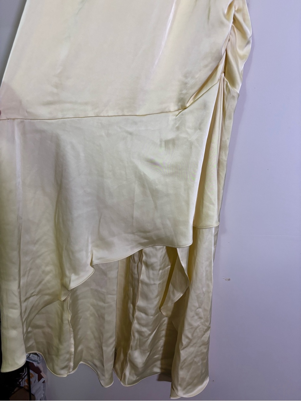 NWT Satin Midi Dress Light Yellow Slip Dress Asymmetrical Hem - Picture 4 of 8